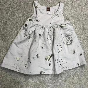 Tea Girls Dress 12 - 18 Months Grey Color Silver Print Cotton